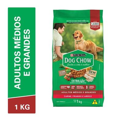 Ração Cães Adultos Médios e Grandes Carne e Arroz Dog Chow 1kg