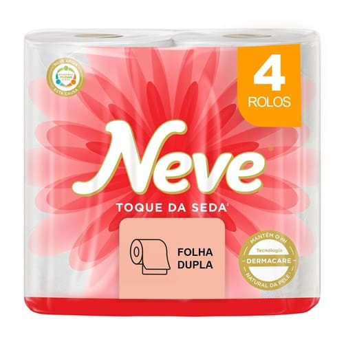 Papel Higiênico Neutro Folhas Duplas Neve com 4 Rolos