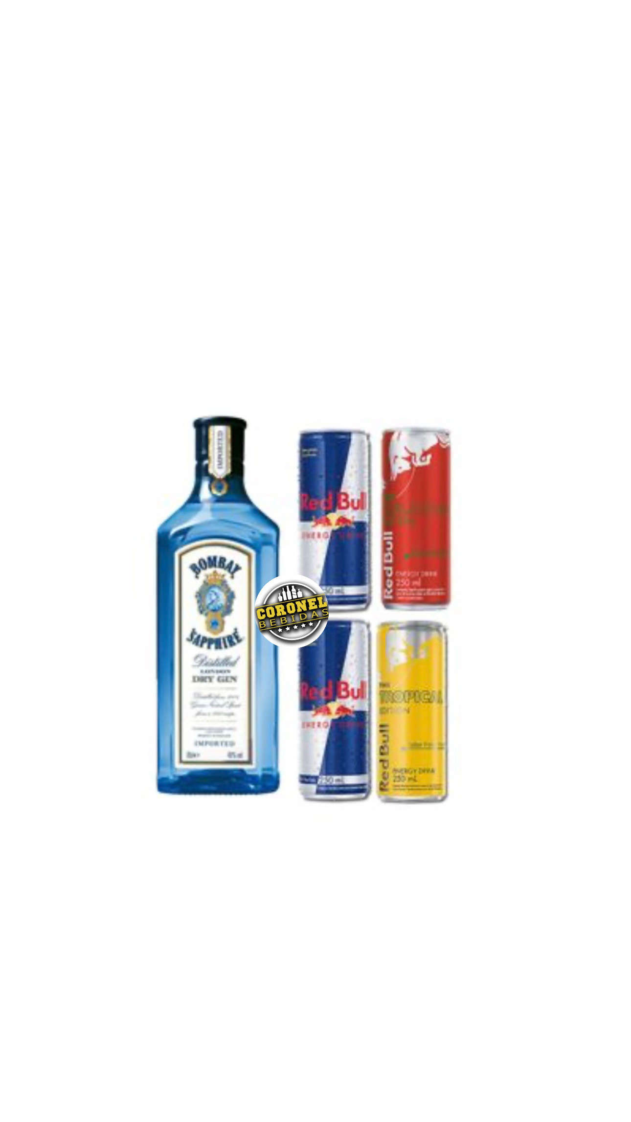 Gin Bombay 750ml + 4 Redbull ( escolher sabores )