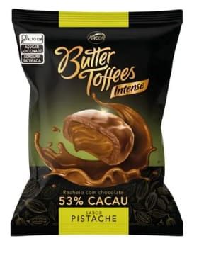 Bala Butter Toffees Intense 53% Cacau Pistache Arcor 90g