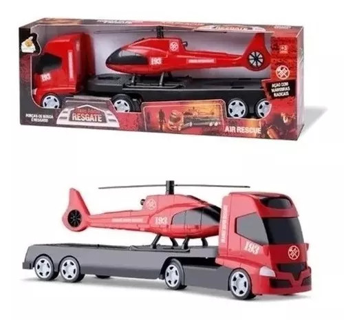 BRINQUEDO CAMINHAO PLATAFORMA E HELICOP RESGATE CX48CM