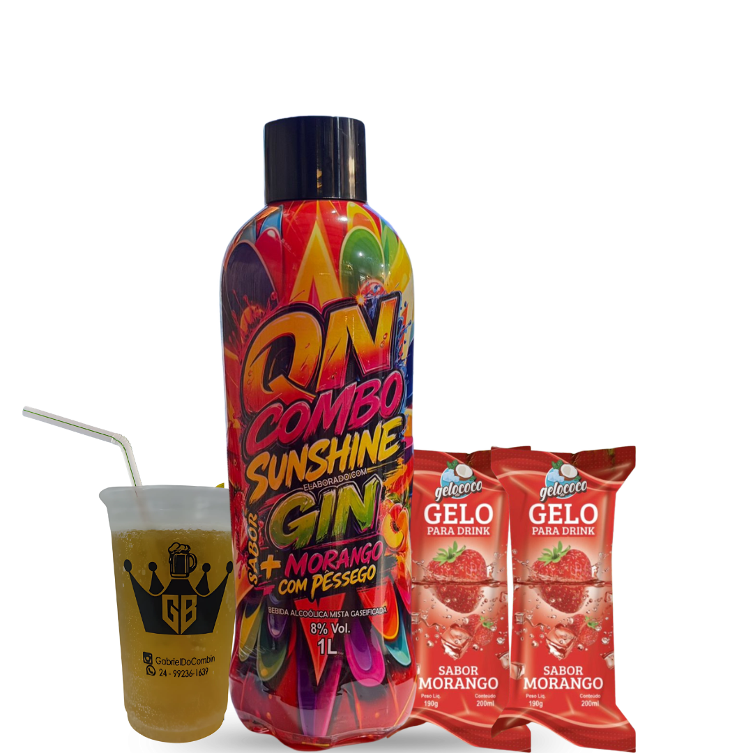 Qn combo sunshine gin + morango com pessego  1 litro 2 gelos 