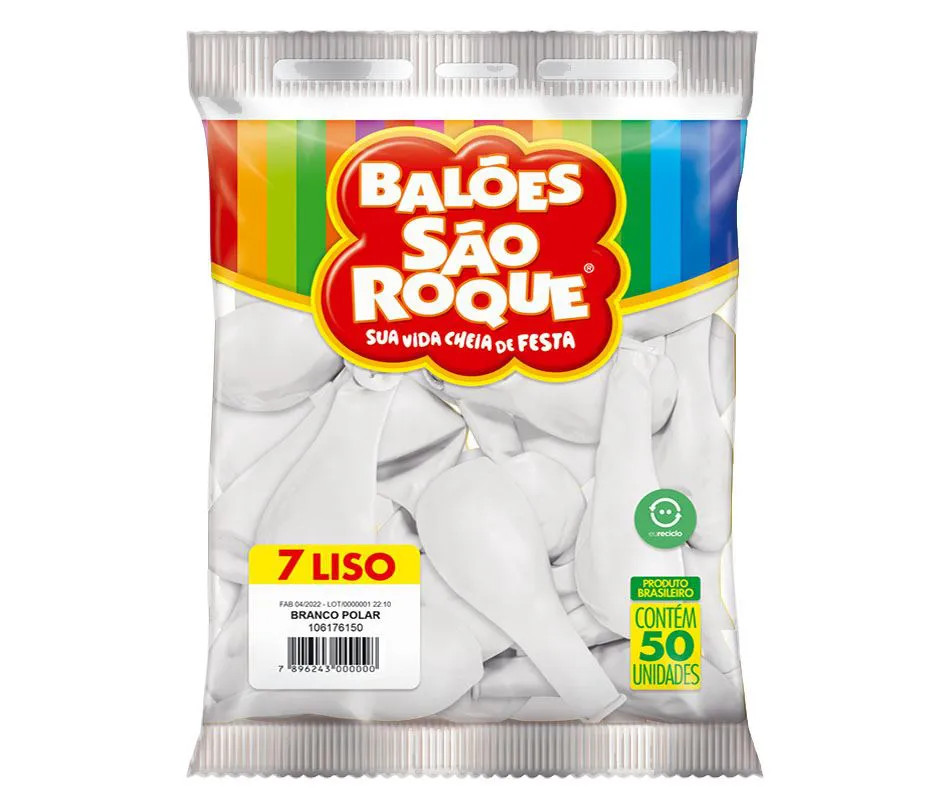 BALÃO BEXIGA SÃO ROQUE N7 BRANCO 50UN FESTA