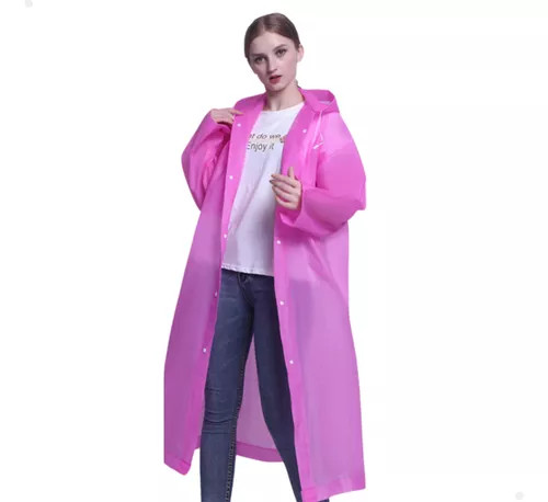 CAPA DE CHUVA C/ CAPUZ EM PVC MOLDULAR TAM. ÚNICO ADULTO ROSA