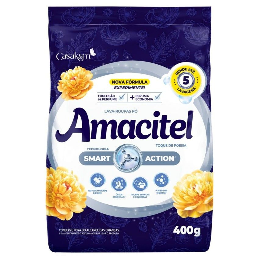 LAVA ROUPAS SABÃO EM PÓ AMACITEL TOQUE POESIA  SMART ACTION 1,6KG