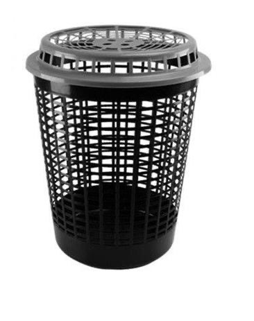 CESTO TELADO REDONDO PLASTILAR PRETO C/ TAMPA 60L