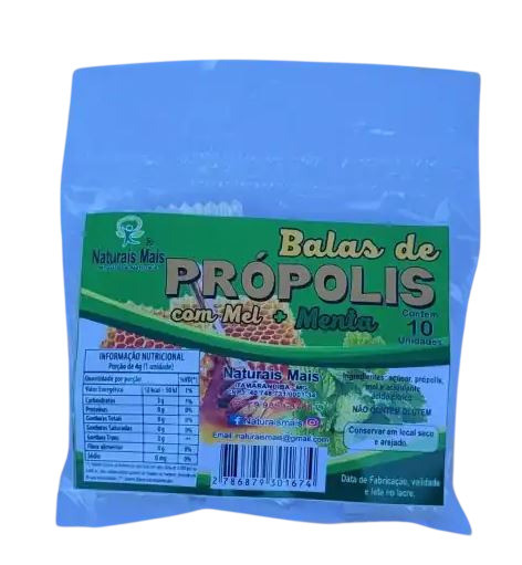 BALA DE PROPOLIS COM MEL + MENTA 10 UN NATURAIS