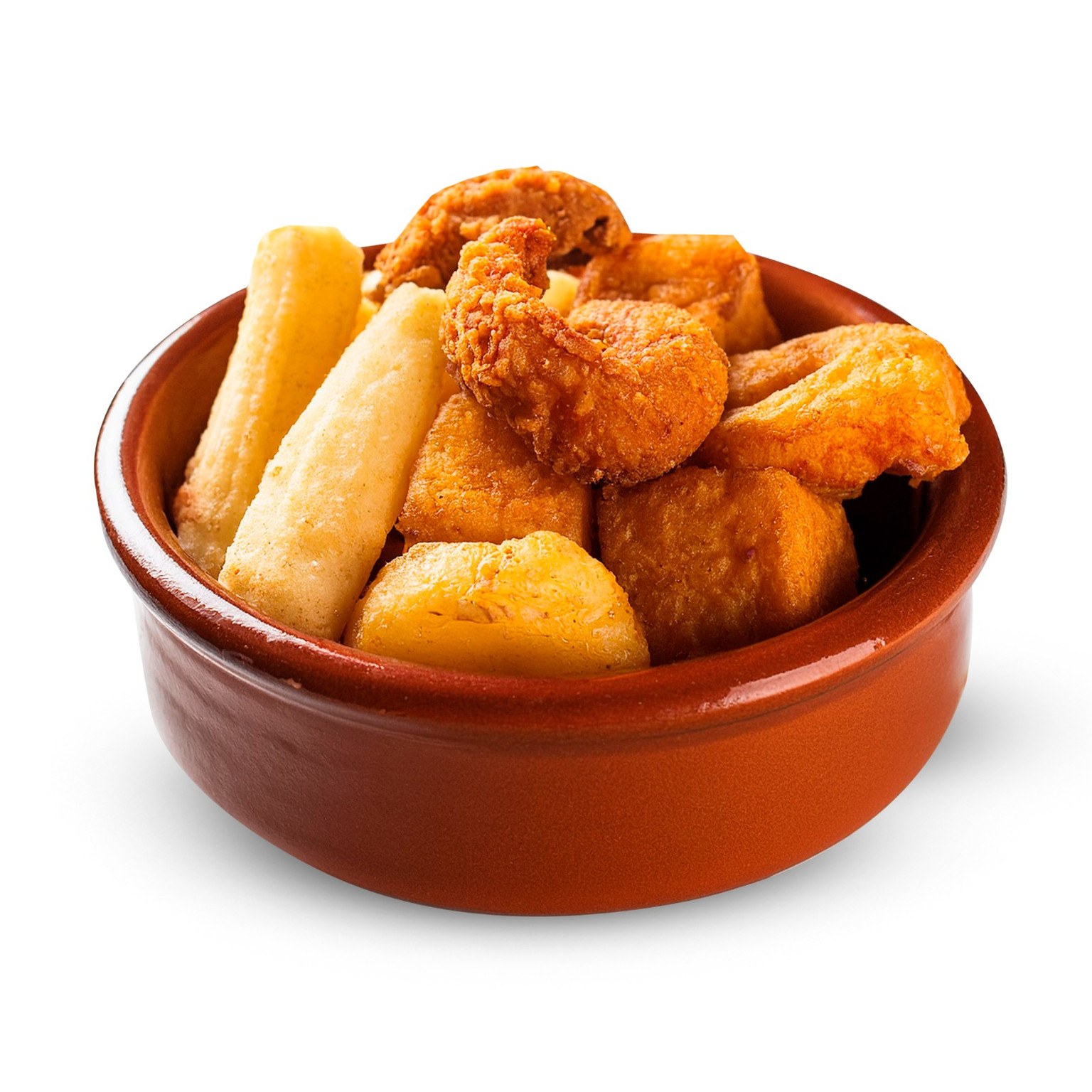 Torresmo Gourmet com mandioca frita