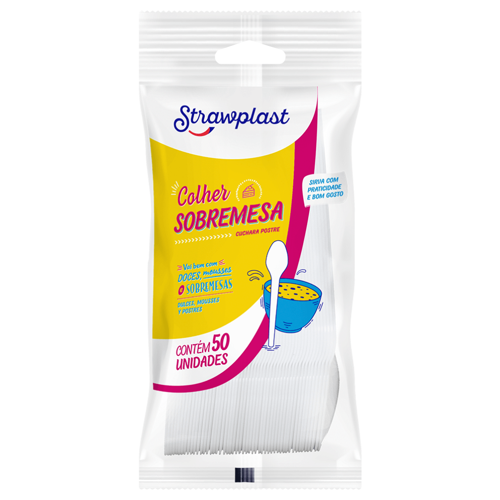 COLHER DESCARTAVEL STRAWPLAST SOBREMESA BRANCO C/50UN