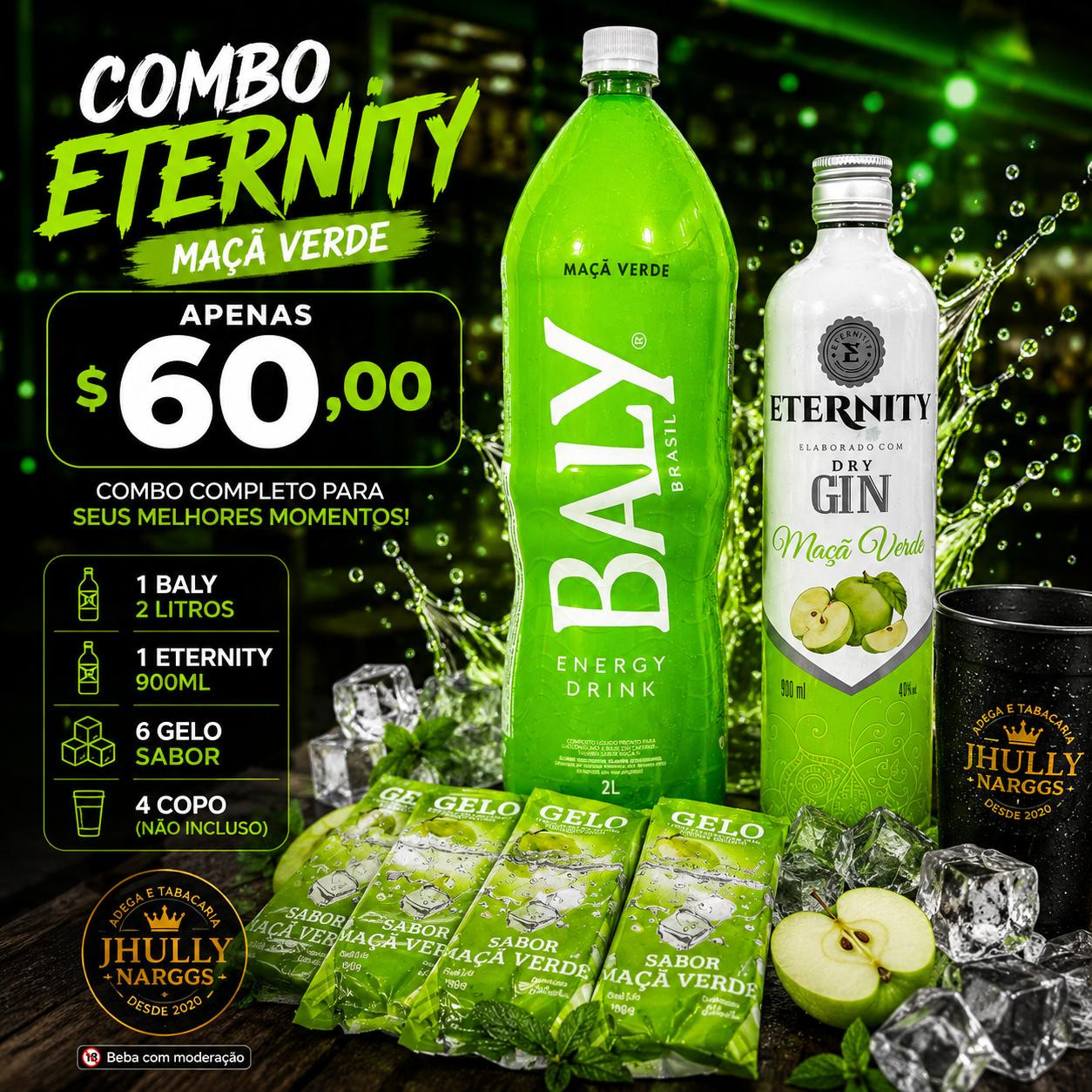 COMBO GIN ETERNITY MAÇA VERDE  900ML 