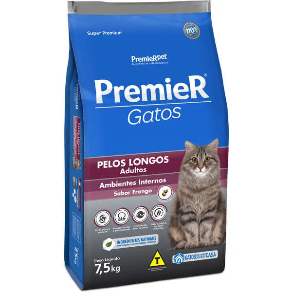 Premier Gatos Pelos Longos Adultos Frango 7,5kg