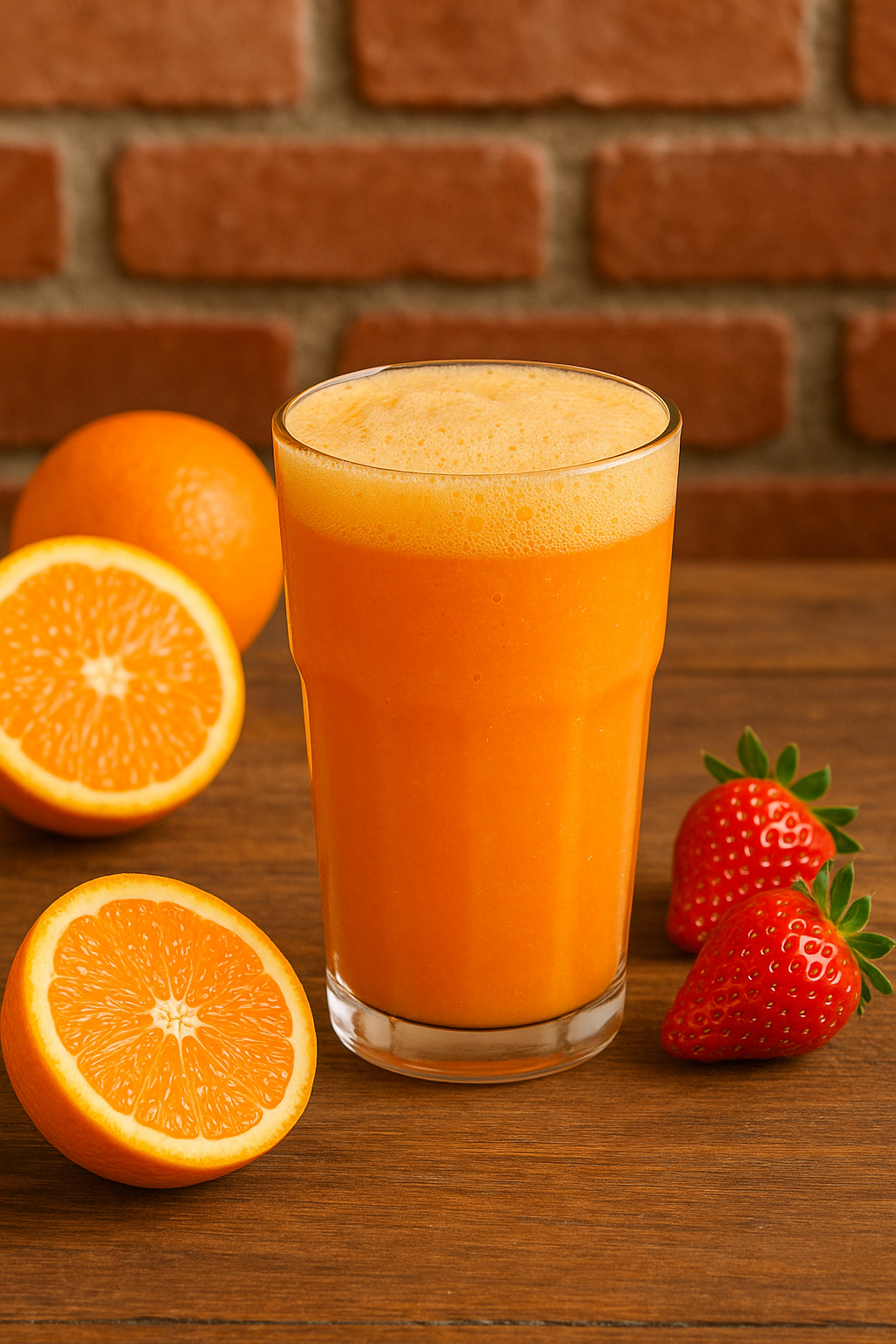 Suco de laranja com morango