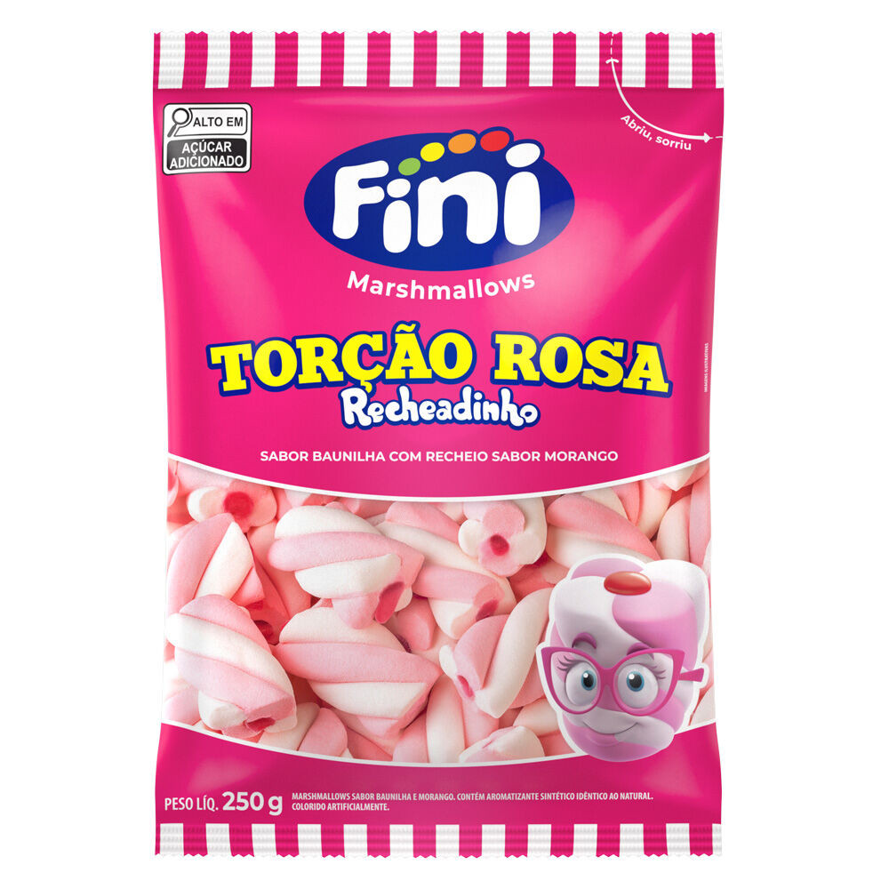 BALA FINI 250G TORCAO ROSA RECHEADINHO RECHEIO DE MORANGO
