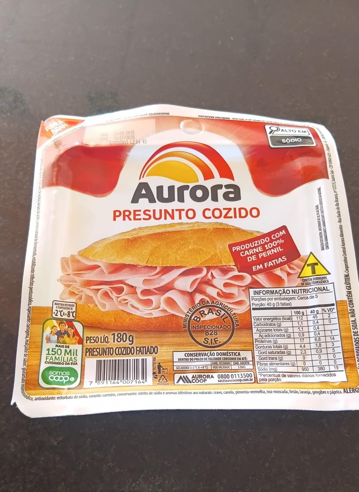 2632 -Presunto cozido fatiado Aurora 180 G