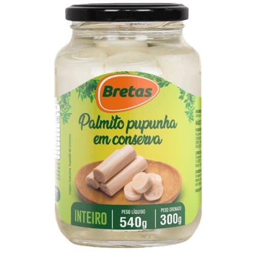 Palmito Pupunha Inteiro em Conserva Bretas 540g