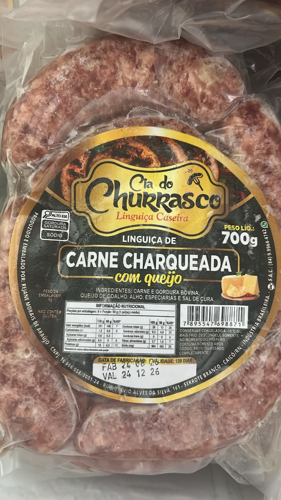 LINGUIÇA CARNE CHARQUEADA C/ QUEIJO  700G