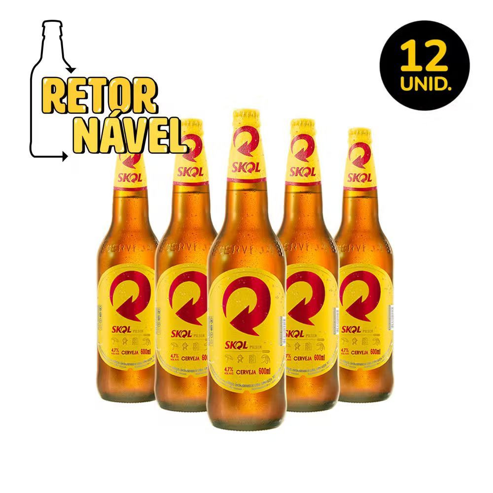 CERVEJA SKOL PILSEN GF 600ML APENAS O LIQUIDO PACK 12 UN