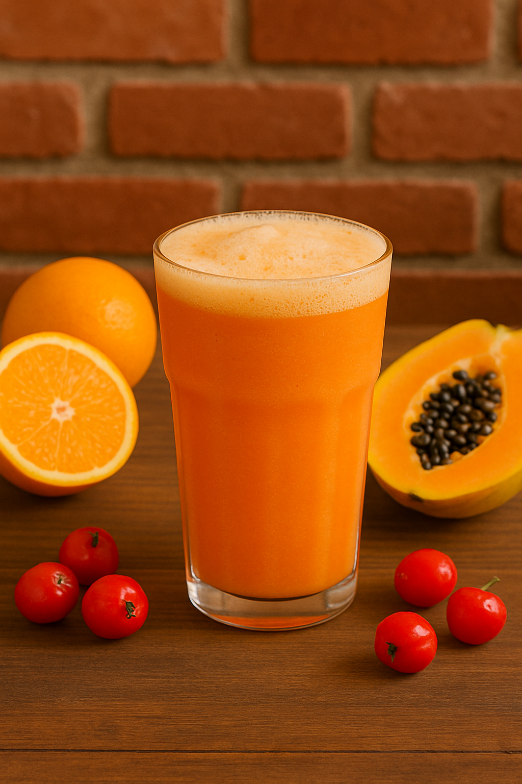 Suco de laranja com mamão e acerola