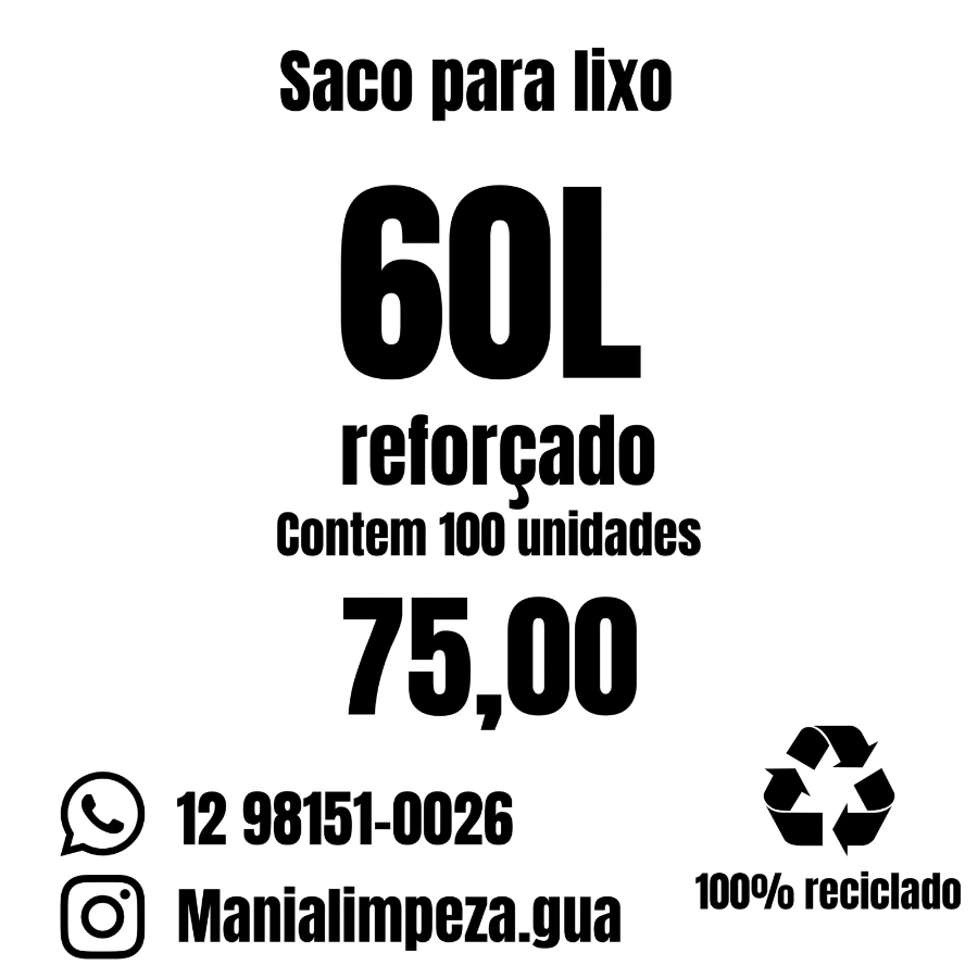 FARDO SACO DE LIXO 60L REFORÇADO FARDO C/100 UN