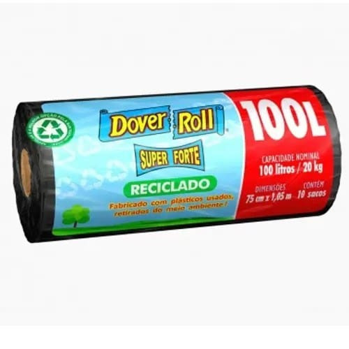 Saco de Lixo Dover Roll 100l Super Forte Reciclado Preto Embalagem 10 Un