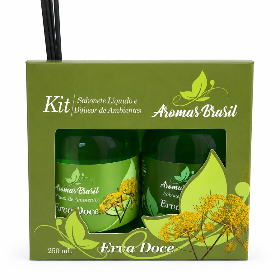 KIT AROMAS BRASIL DIFUSOR E SABONETE 250ML ERVA DOCE