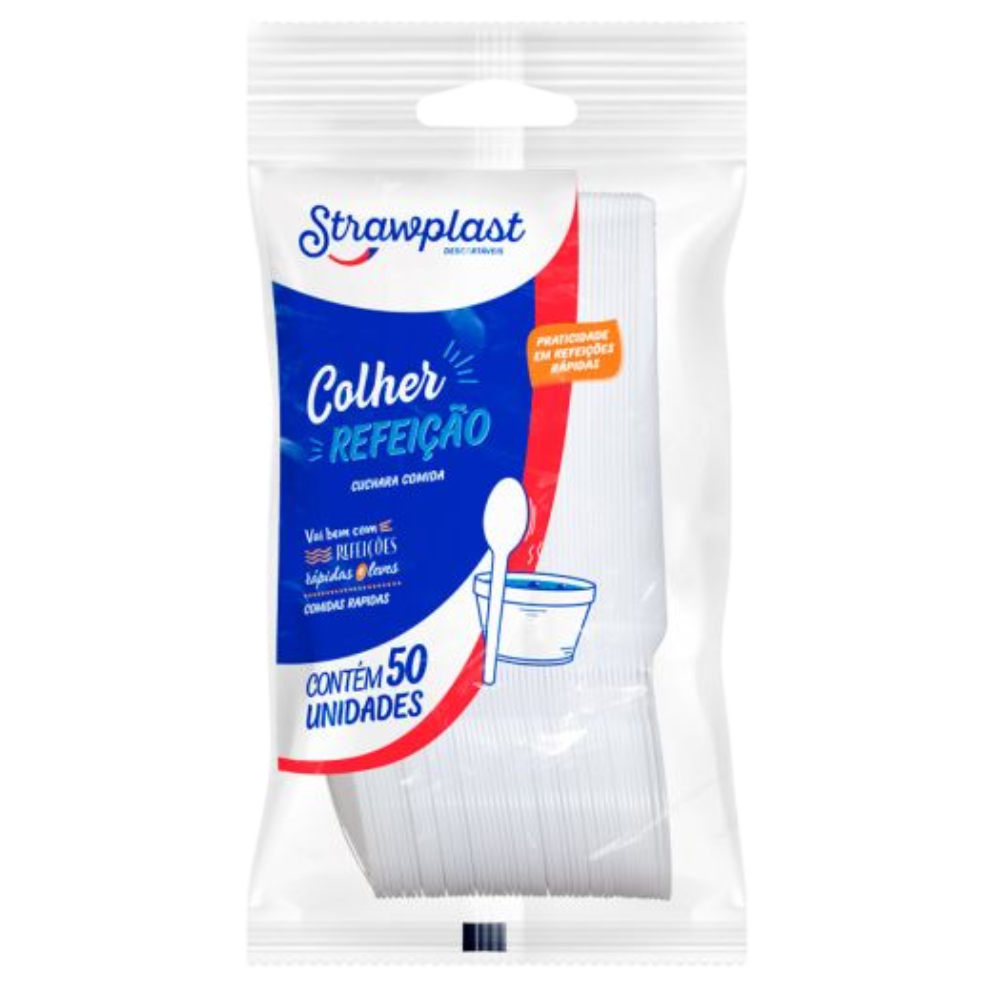 COLHER DESCARTAVEL STRAWPLAST REFEIÇAO BRANCO C/50UN