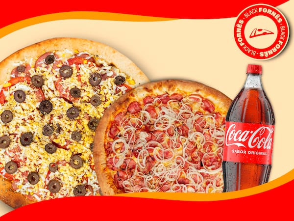 1 Pizza salgada 40cm + 1 Pizza salgada 30cm + 1 Coca 2l