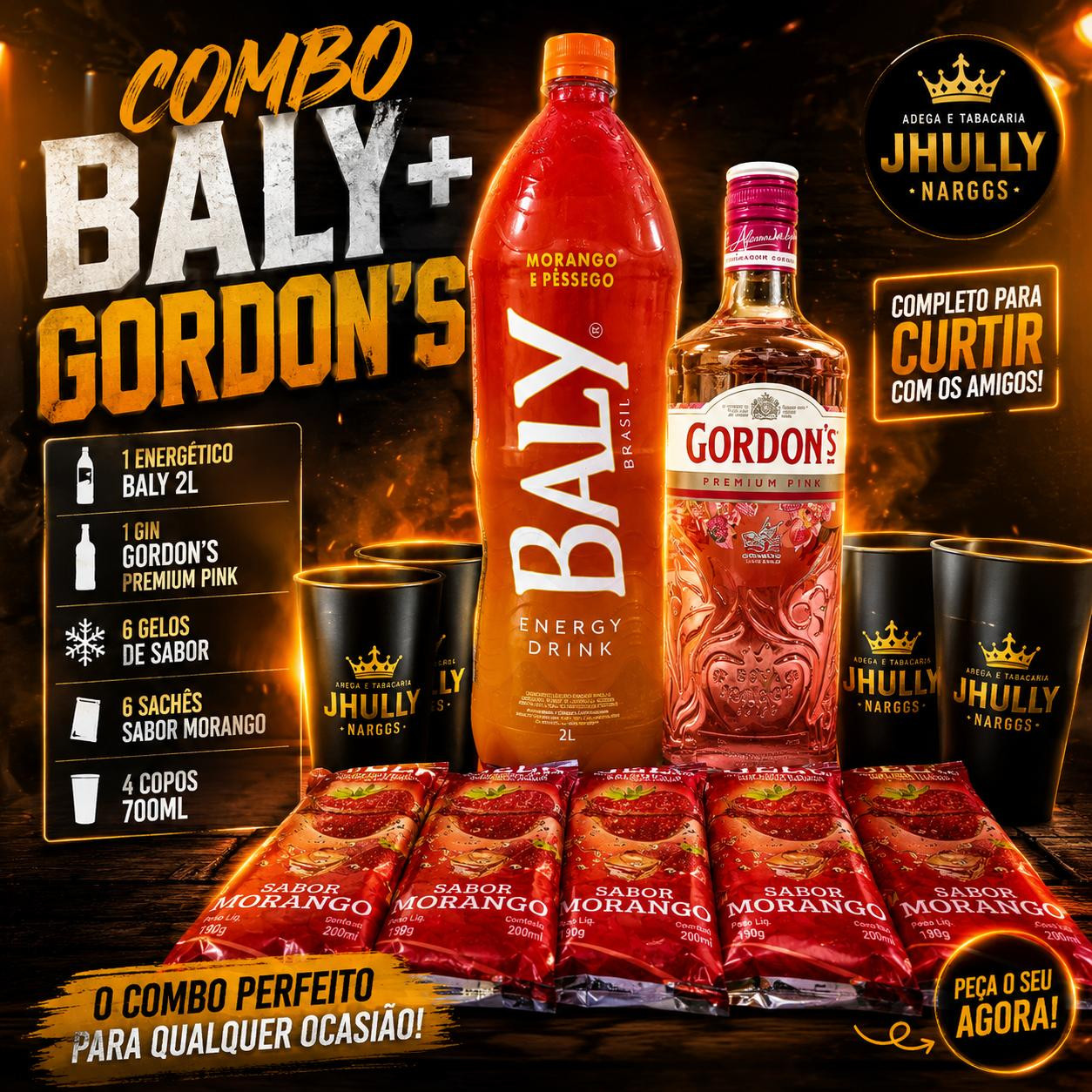 COMBO GIN GORDONS PINK + BALY MORANGO PESSEGO