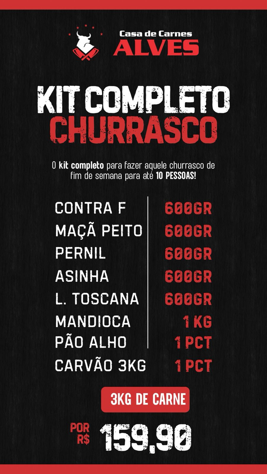 KIT CHURRASCO 10 PESSOAS