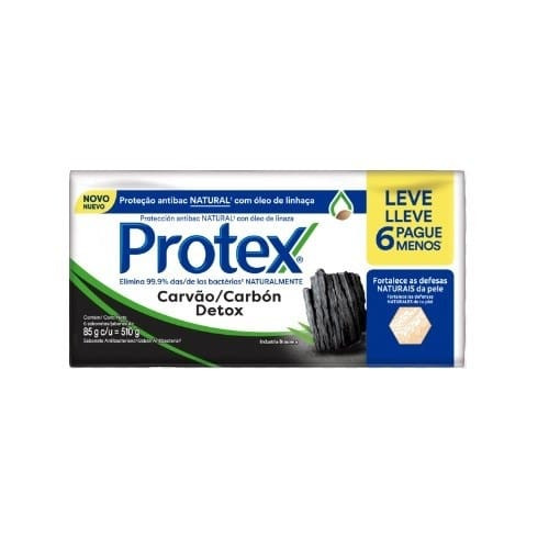 Sabonete em Barra Carvão Detox Protex Leve Mais Por Menos 6un de 85g Cada