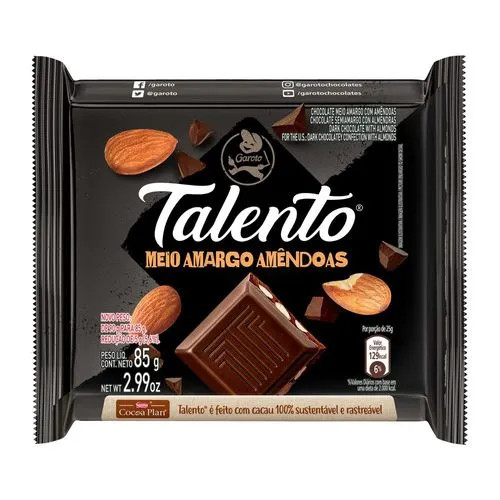 CHOCOLATE TALENTO MEIO AMARGO AMÊNDOAS GAROTO 85G