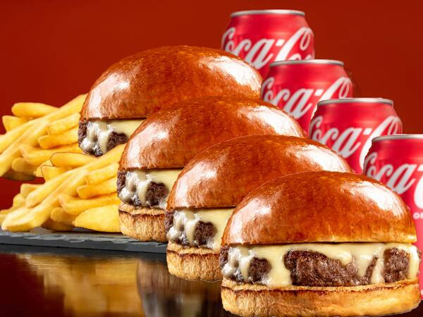 Combo Super (4x X-Burger + 2xbatata 300g + 4x Coca 220ml Hambúrguer Artesanal