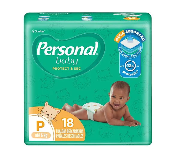 Fraldas Personal Baby Tamanho P - 18 Fraldas