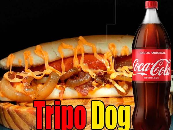 Tripo dog com Coca-Cola de 1 litro