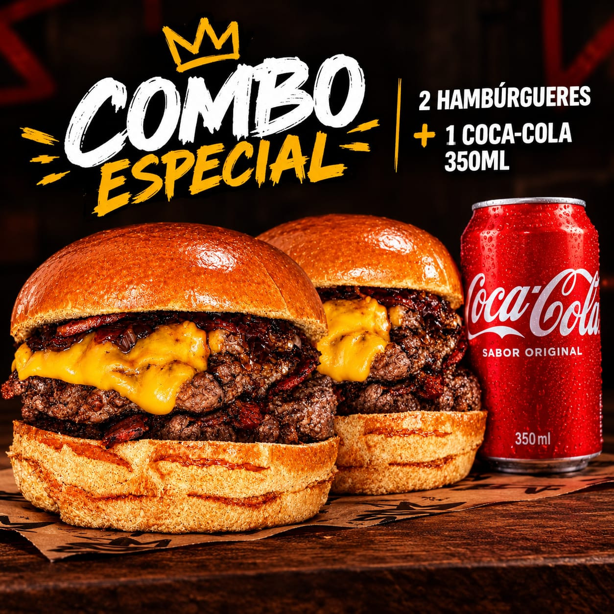Combo Duplo bacon  2 pessoas + 1 Coca Lata  350ml