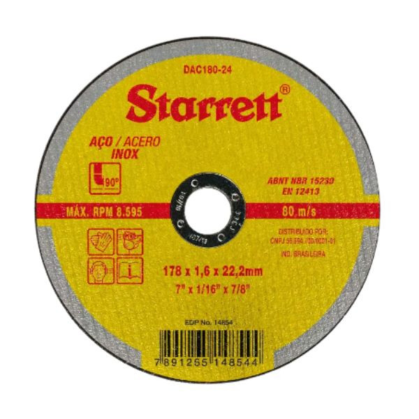 Disco de Corte 7" 178mm x 1,6mm x 22,2mm Starrett