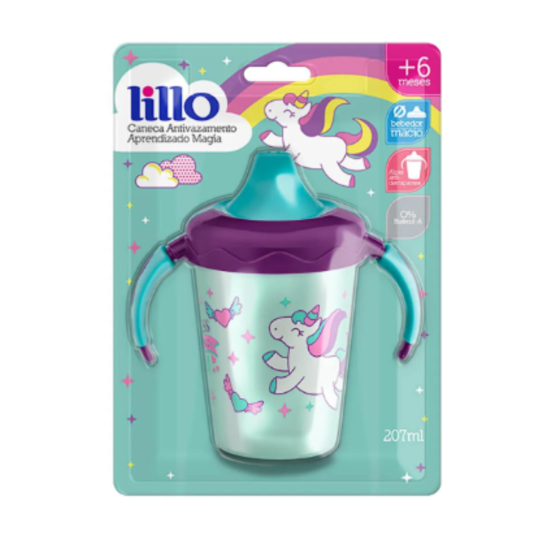 Caneca Infantil Antivazamento Lillo Aprendizado Magia Unicórnios