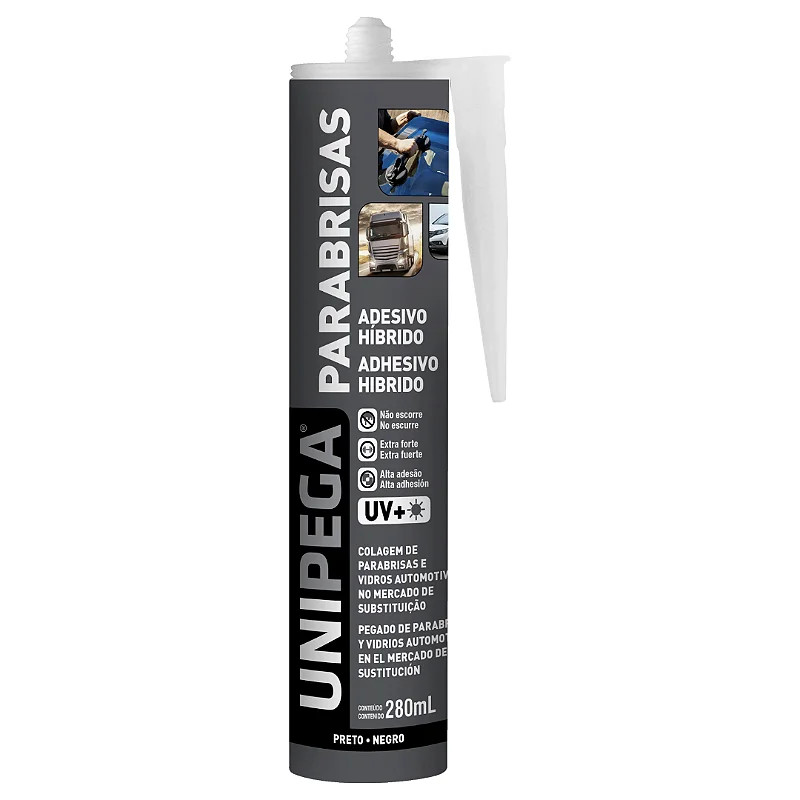 Cola PU Parabrisa Preto 280G - Unipega