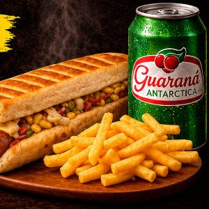 COMBO 2 (1 DOG PRENSADO + 150G DE FRITAS + 1 REFRI LATA)