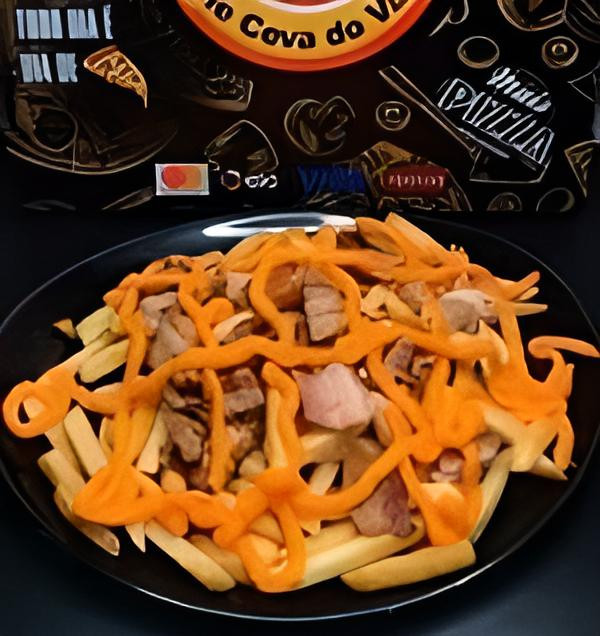 Porção grande de Fritas com Bacon + cheddar ou catupiry (500g)