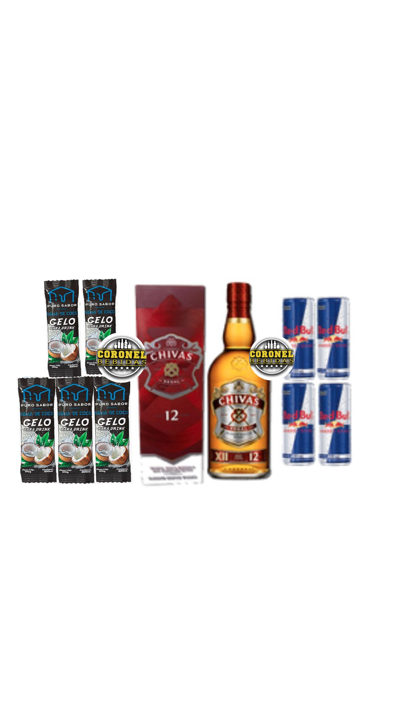 Chivas 1L + 4 Redbull + 5 Gelo de coco