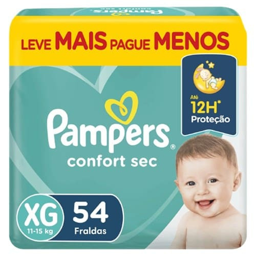 Fralda Descartável Confort Sec Xg Pampers com 54un Leve Mais Pague Menos