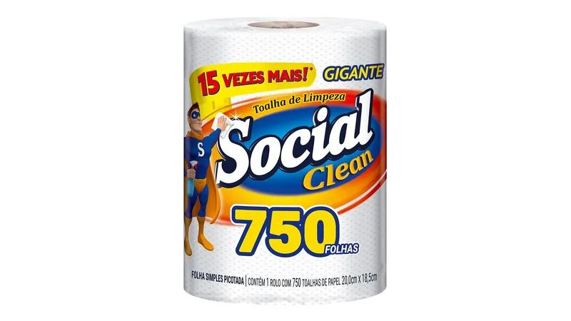 PAPEL MULTIUSO SOCIAL CLEAN 20X18,5CM C/1UN "750 TOALHAS"